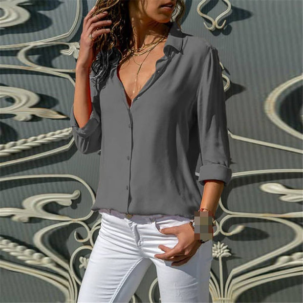 Summer Casual Long Sleeve V Neck Loose Shirt