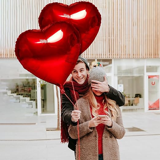 Red heart Foil Balloon realistic looking pillow