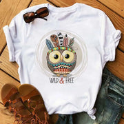 Maycaur Cartoon Owl Print T Shirt