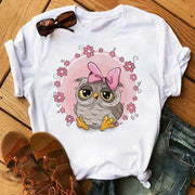 Maycaur Cartoon Owl Print T Shirt