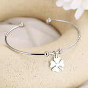 Stainless Steel Open Bracelet Gold Color Clover Simple Trendy Jewelry