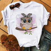 Maycaur Cartoon Owl Print T Shirt