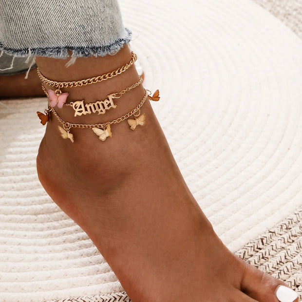 Bohemian Key Charm Anklet Set For Women