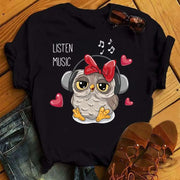 Maycaur Cartoon Owl Print T Shirt