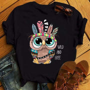 Maycaur Cartoon Owl Print T Shirt