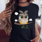 Maycaur Cartoon Owl Print T Shirt