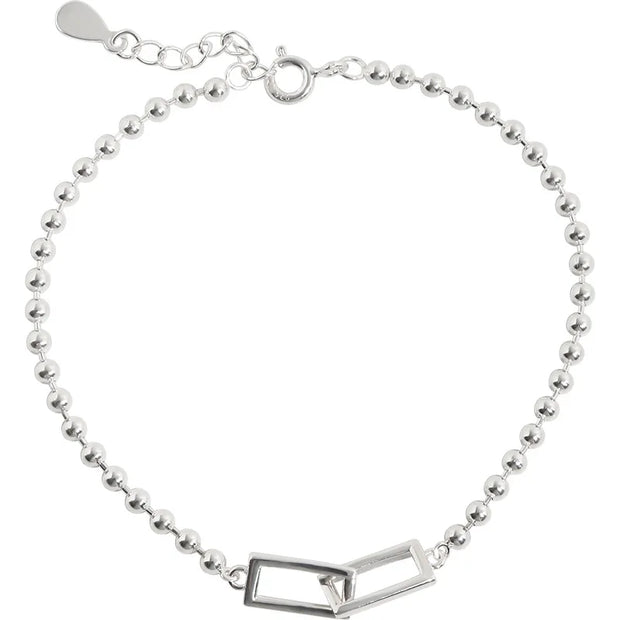 Silver Geometric Square Round Bead Bracelet For Women