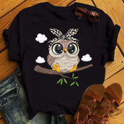 Maycaur Cartoon Owl Print T Shirt