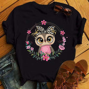 Maycaur Cartoon Owl Print T Shirt