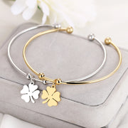 Stainless Steel Open Bracelet Gold Color Clover Simple Trendy Jewelry