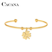 Stainless Steel Open Bracelet Gold Color Clover Simple Trendy Jewelry