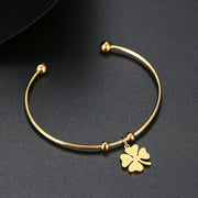 Stainless Steel Open Bracelet Gold Color Clover Simple Trendy Jewelry