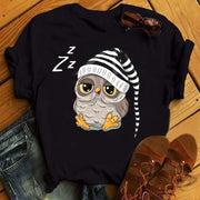 Maycaur Cartoon Owl Print T Shirt