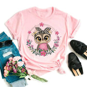 Maycaur Cartoon Owl Print T Shirt