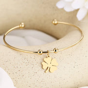 Stainless Steel Open Bracelet Gold Color Clover Simple Trendy Jewelry