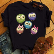 Maycaur Cartoon Owl Print T Shirt