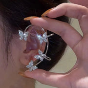 Silver Plated Metal Leaf Butterfly Clip Earrings for Women