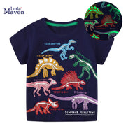 Little maven Boys Luminous Dinosaurs Print Casual Outfit T-Shirt