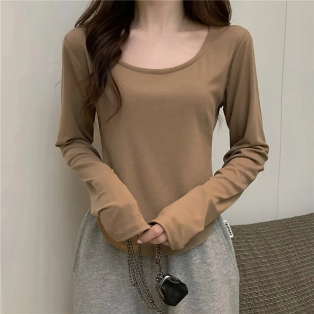 Square Neck Long Sleeve T-Shirt Women