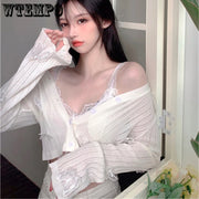 WTEMPO Butterfly Knit Cardigans Women Korean Sexy V-Neck