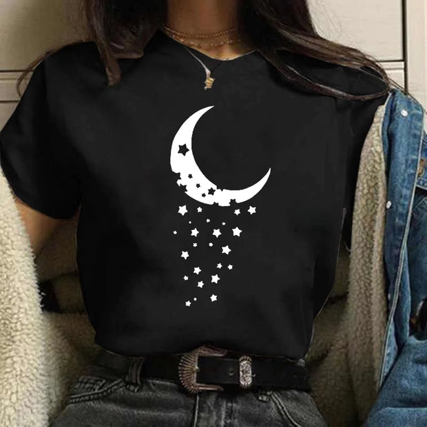 Harajuku Funny 90s Girl Moon Women T Shirt