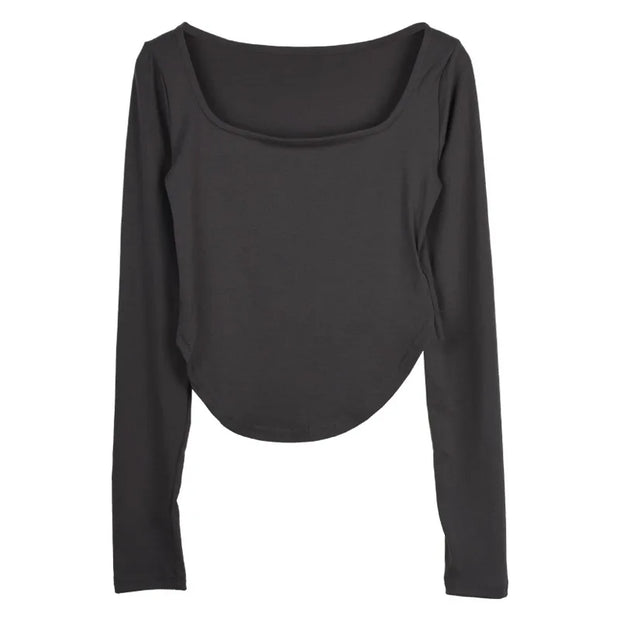 Square Neck Long Sleeve T-Shirt Women