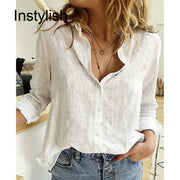 Women Casual Long Sleeve Cotton Linen Loose Shirt