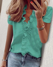 Summer new short sleeved ruffled edge shirt for women's shirts