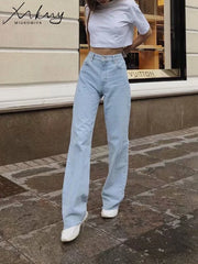 Straight Jeans Women High Waist Streetwear Light Blue