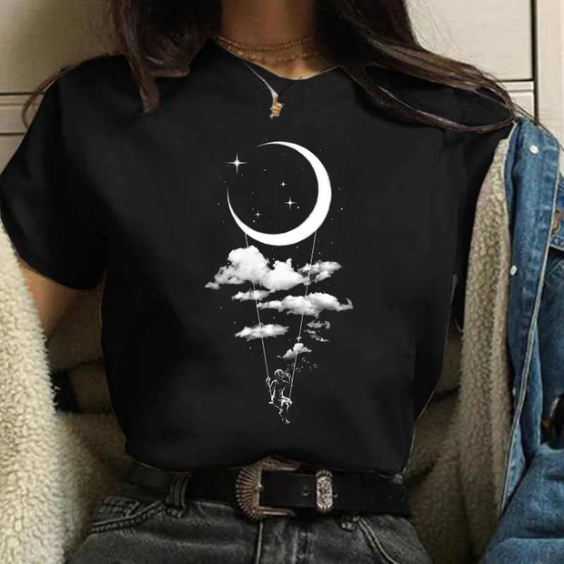 Harajuku Funny 90s Girl Moon Women T Shirt