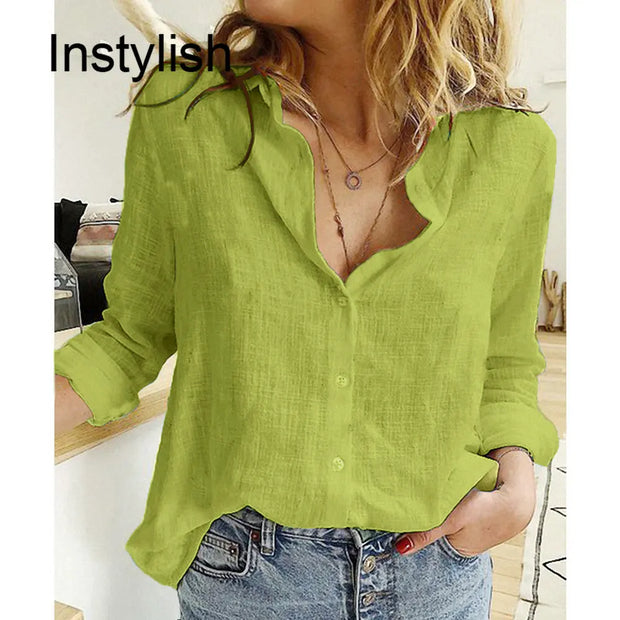 Women Casual Long Sleeve Cotton Linen Loose Shirt