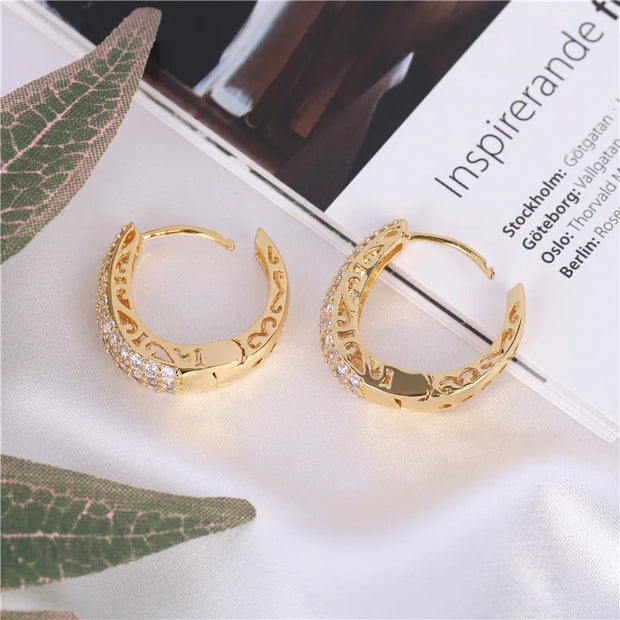 Huitan Hollow Gold Color Hoop Earrings for Women