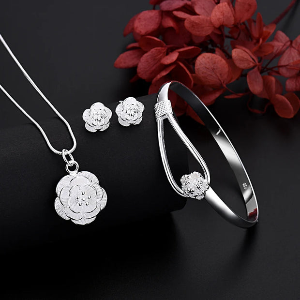 Fine 925 Sterling Silver Charm Flower Necklace