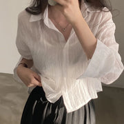 Trendy Shirt Blouse Simple Thin Pure Color