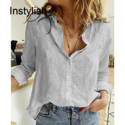 Women Casual Long Sleeve Cotton Linen Loose Shirt