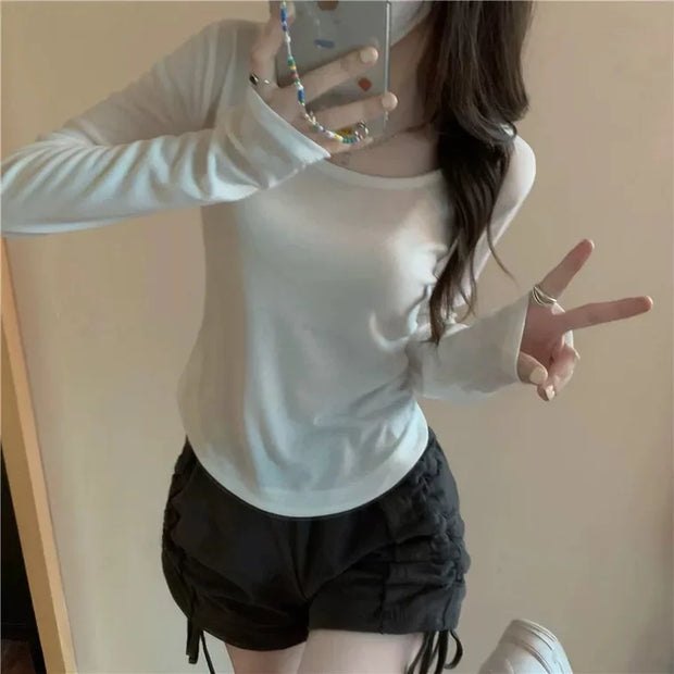 Square Neck Long Sleeve T-Shirt Women