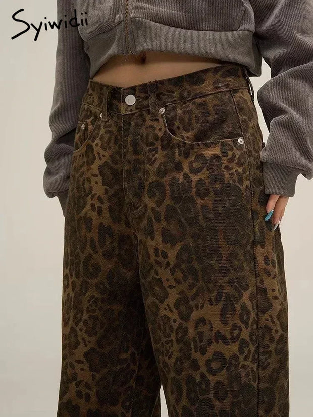 Syiwidii Leopard Print Y2k Jeans Women