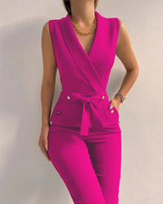 Women's Sleeveless Jumpsuit Solid Color Overall Bodysuit