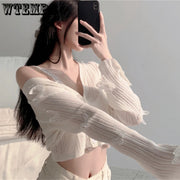 WTEMPO Butterfly Knit Cardigans Women Korean Sexy V-Neck