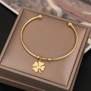 Stainless Steel Open Bracelet Gold Color Clover Simple Trendy Jewelry