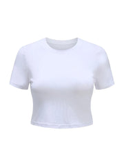 O Neck Knit White Crop Top Women Summer Casual T Shirt