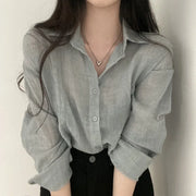 Trendy Shirt Blouse Simple Thin Pure Color