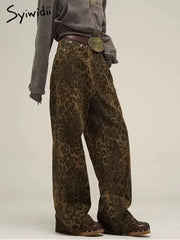 Syiwidii Leopard Print Y2k Jeans Women