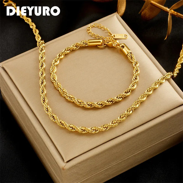 DIEYURO 316L Stainless Steel Gold Color Chain