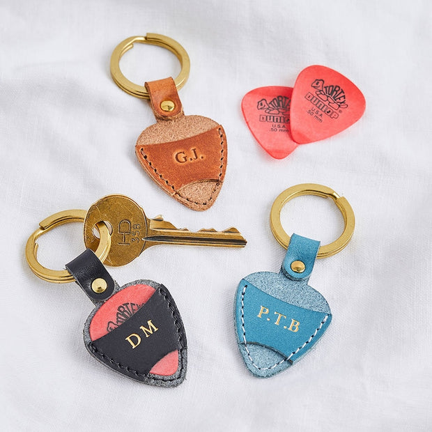 Personalised Plectrum Holder Leather Keyring