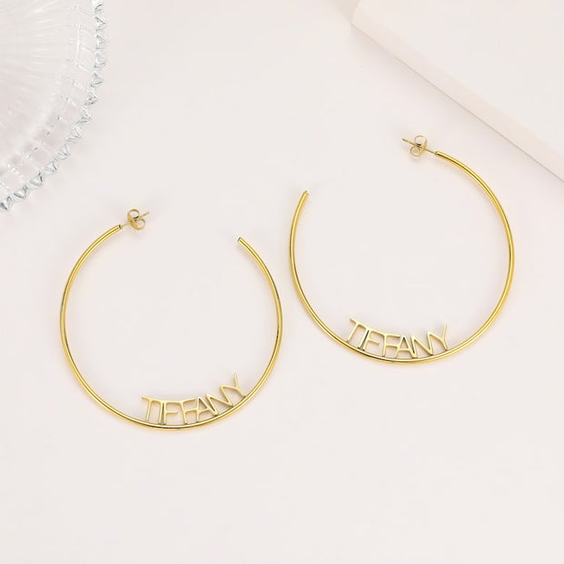 Personalized Name C Hoop Earrings in Gold / Rose