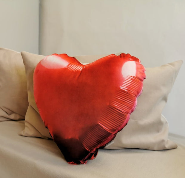 Red heart Foil Balloon realistic looking pillow